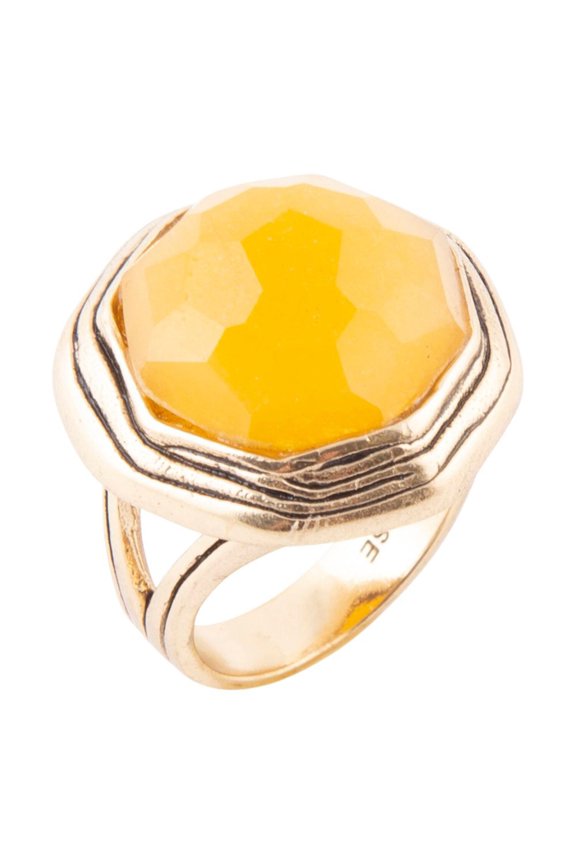 River Rocks Yellow Quartz Golden Statement Ring