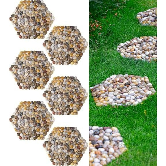 River Rocks Stepping Stones Pavers Outdoor for Garden Walkway, Pebbles Polished Gravel for Yard Lawn Patio Pathway Landscaping, Set of 6 (Hexagon)$$Garden & Patio