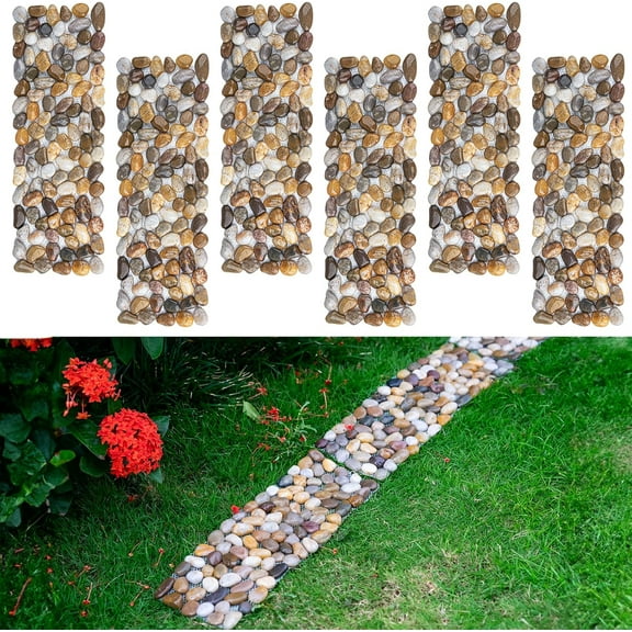 River Rocks Stepping Stones Pavers Outdoor for Garden Walkway, Pebbles Polished Gravel for Yard Lawn Patio Pathway Landscaping, 6PCS