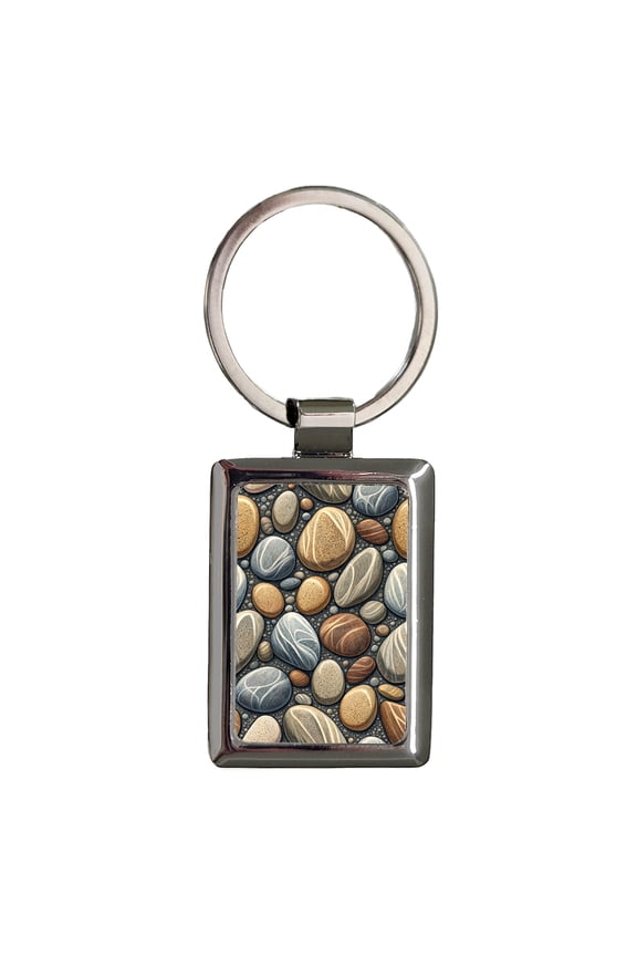River Rocks Stones Metal Rectangle Keychain