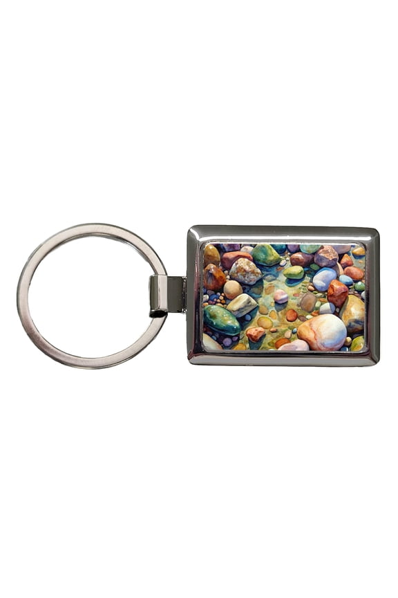 River Rocks Watercolor Metal Rectangle Keychain