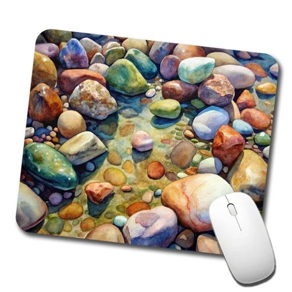River Rocks Watercolor Mouse Pad Low Profile Gaming Mat
