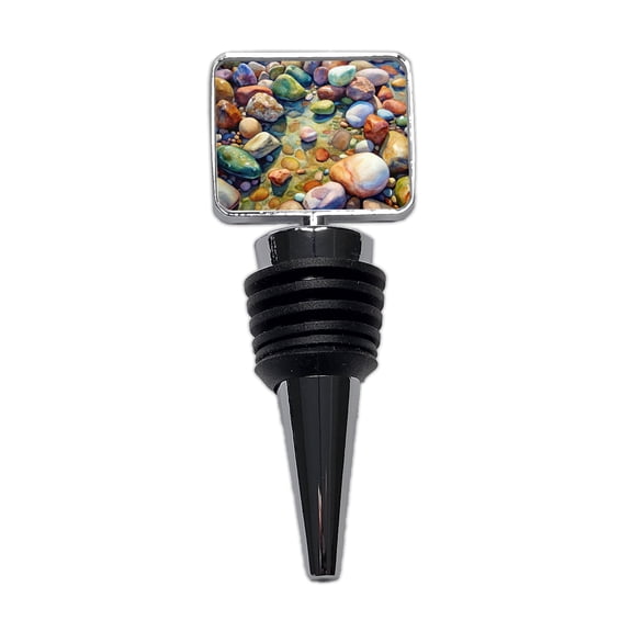 River Rocks Watercolor Wine Bottle Stopper Cap Plug