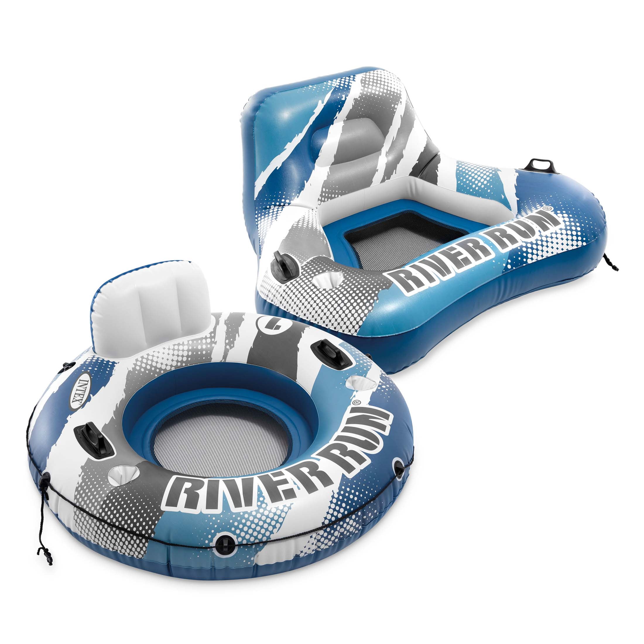 Intex River Run I Infltatable Floating Water Lounge with Quick Connects and Intex River Run I Wedge Inflatable Floating Water Lounge