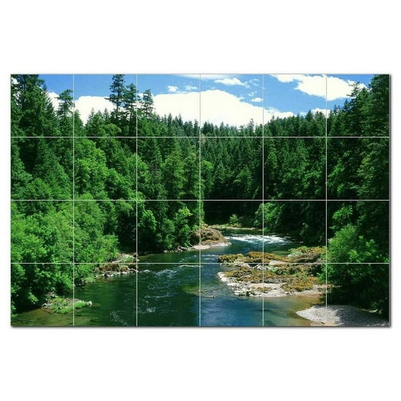River Scene Ceramic Tile Mural Kitchen Backsplash Bathroom Shower, 405761-M64