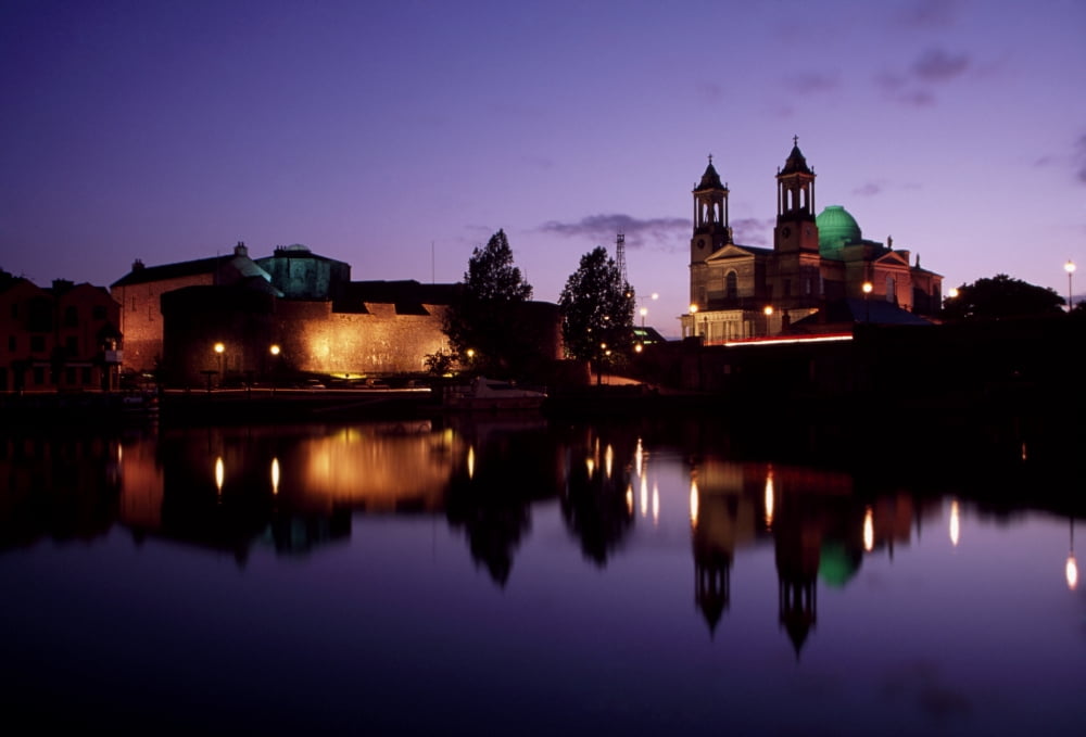 River Shannon Athlone County Westmeath Ireland Riverside Town At Night Canvas Art - Richard Cummins Design Pics (18 x 12)