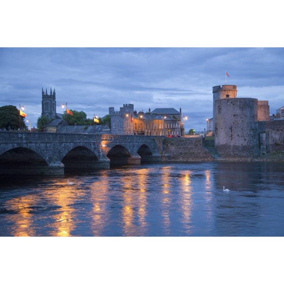 River Shannon with Thomond Bridge and King Johns Castle Limerick County Limerick Ireland Canvas Art - Carl Bruemmer Design Pics (19 x 12)
