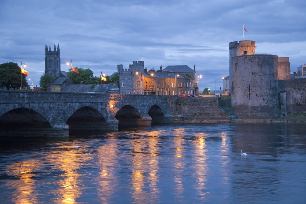 River Shannon with Thomond Bridge and King Johns Castle Limerick County Limerick Ireland Canvas Art - Carl Bruemmer Design Pics (38 x 24)