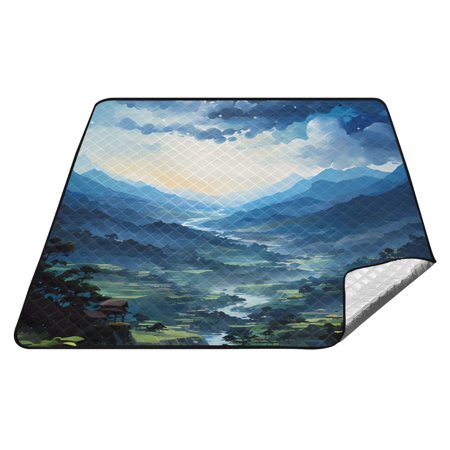 River Starry Sky Moon Picnic Blanket Sandproof Foldable Beach Blanket Waterproof Large Camping Mat for Grass Travel Hiking Park 78"x78"