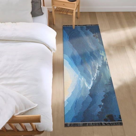 River Starry Sky Moon Runner Area Rug 2x6 Soft Non-Slip Washable Bedside Carpet for Hallway Bedroom Living Room Home Decor