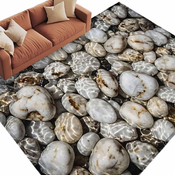 River Stone Area Rug 6x9 Washable Rug Non Slip Nature Farmhouse Beige Brown Stacked Rocks Large Area Rug Soft Stainresistant Indoor Carpet for Living Room Bedroom Home Office Dining Room Nursery
