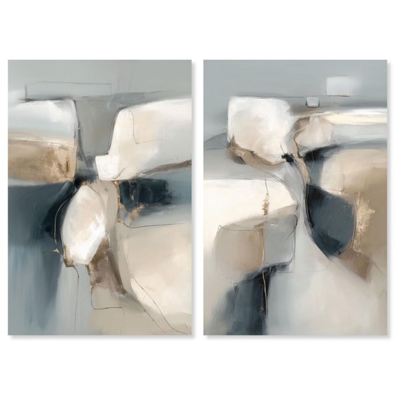 River Stones Collection Canvas Print Abstract Wall Decor Set by Art Remedy, Gallery Wrapped, 36 x 54