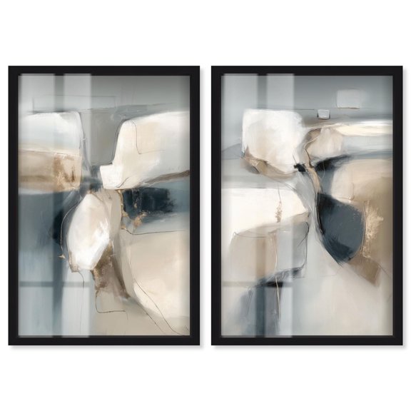River Stones Collection Shadowbox Print Abstract Wall Decor Set by Art Remedy, Black Frame, 16 x 24