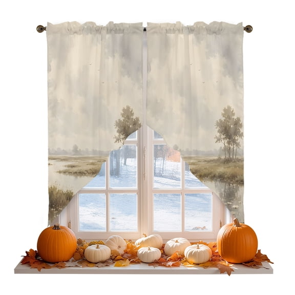 River Stream Swag Valances for Windows 2 Pack Rustic Cottagecore Misty Sage Green Riverbank Grass Swag Kitchen Curtains 36 Inches Long Rod Pocket Short Window Treatment for Kitchen Bathroom 28"x36"