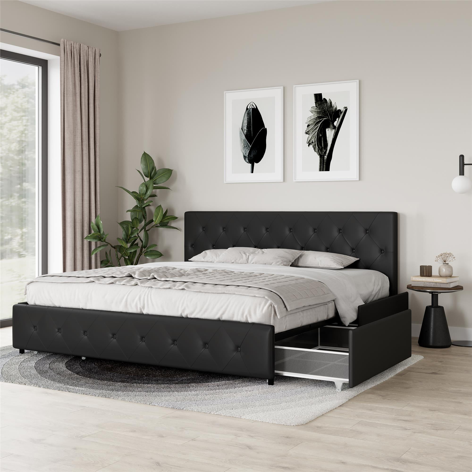 River Street Designs Dean Storage Bed Black Faux Leather King