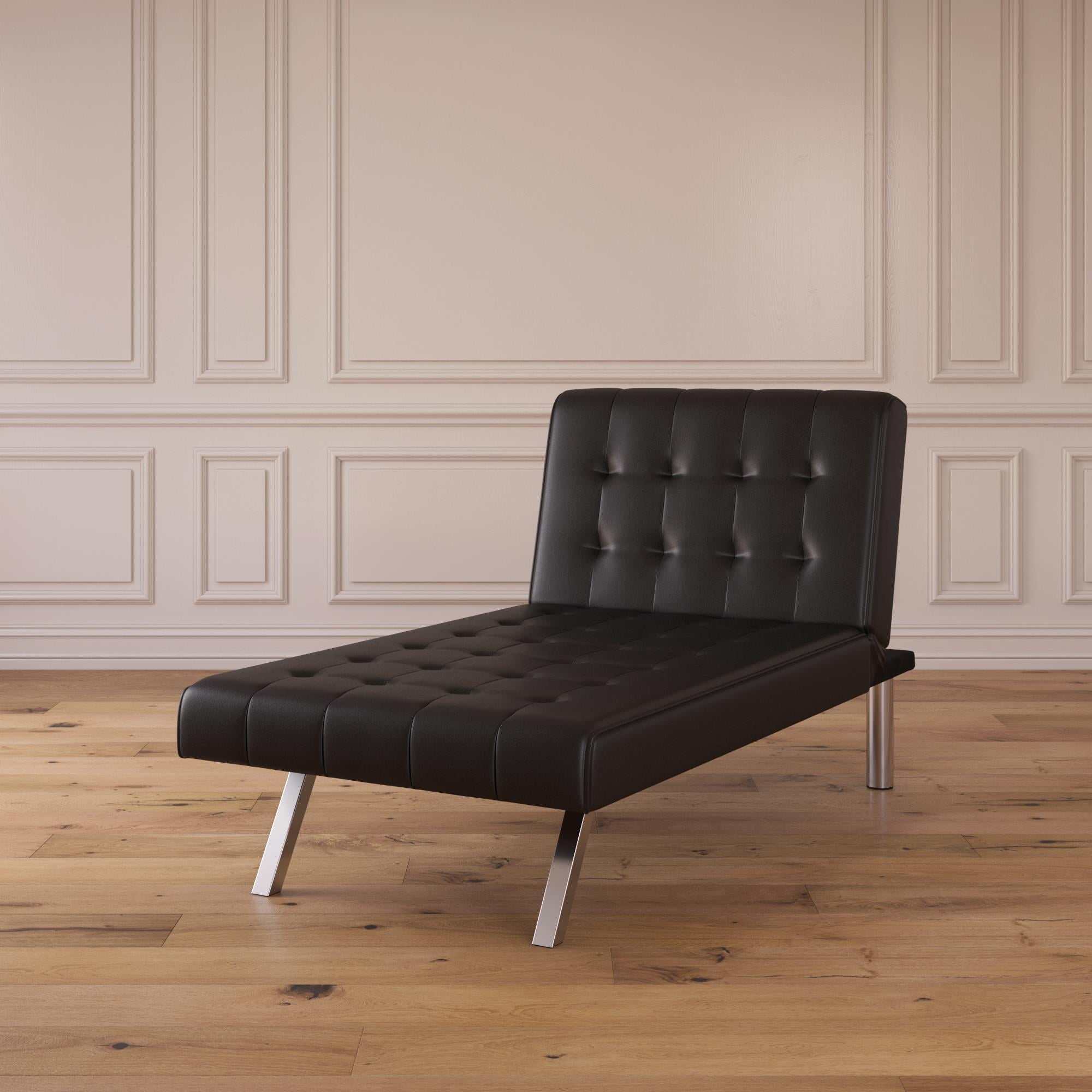 River Street Designs Emily Chaise Lounger Chair With Adjustable Reclining Back, Black Faux Leather