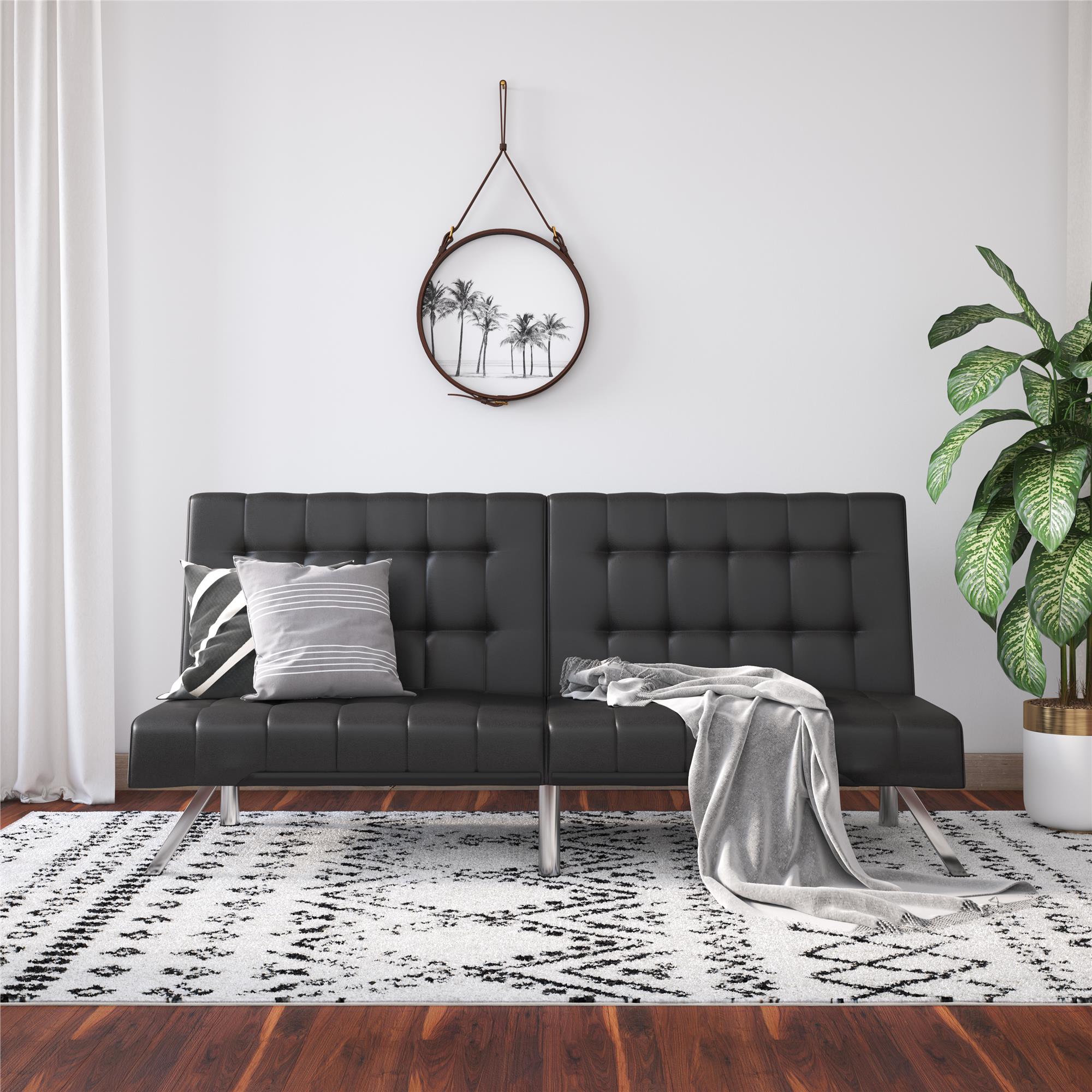 River Street Designs Emily Convertible Tufted Futon Sofa, Black Faux Leather - image 1 of 21