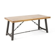 River Street Designs Jace Modern Industrial Dining Table, Teak, Rustic Metal