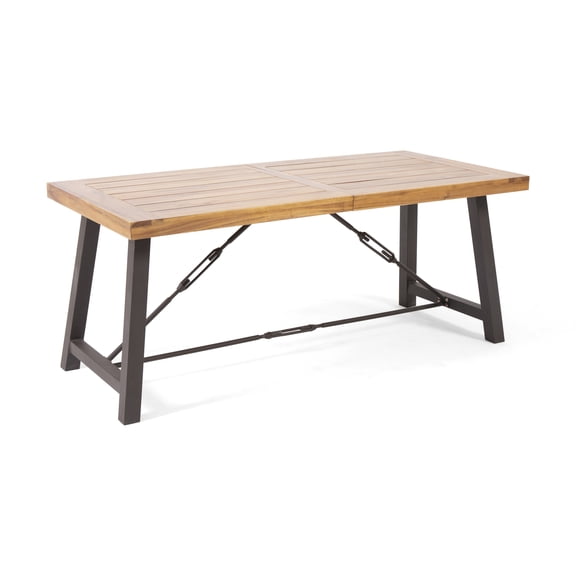 River Street Designs Jace Modern Industrial Dining Table, Teak, Rustic Metal