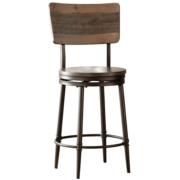River Street Designs Jennings Swivel 26" Metal and Wood Counter Height Stool, Brown