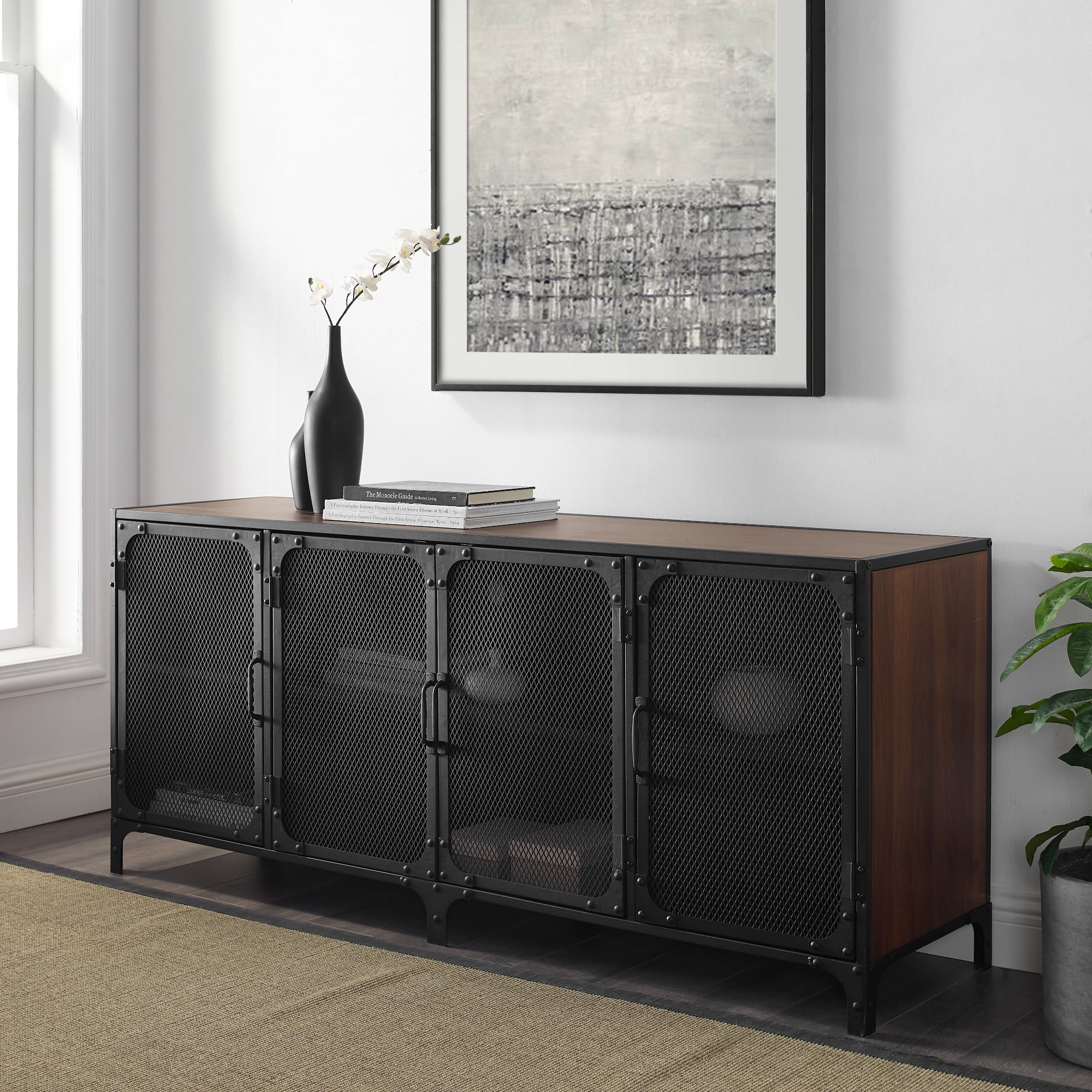 River Street Designs Yuma Riveted 4-Door TV Stand, Dark Walnut ...