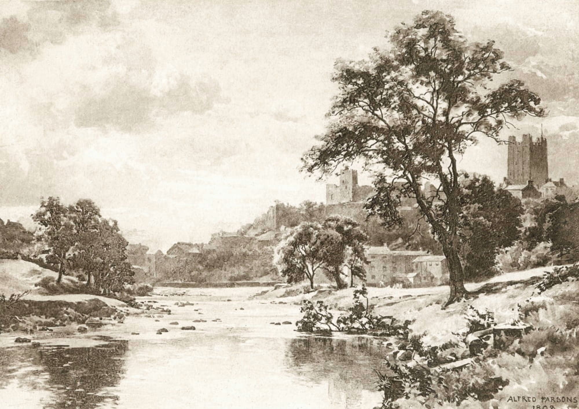 The River Swale Richmond North Yorkshire England In The Late 19Th Century From Picturesque History Of Yorkshire Published C1900 Canvas Art - Ken Welsh Design Pics (17 x 12)