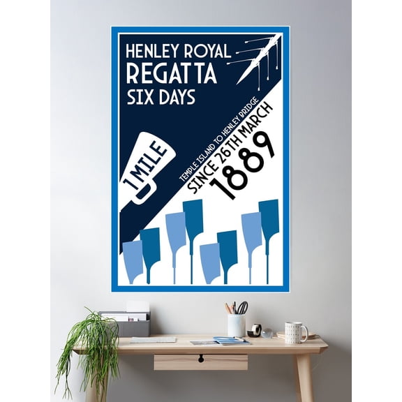 River Thames Regatta - Vintage Retro Style Rowing Water Sport Poster Poster Wall Art, Modern Wall Decor For Living Room Bedroom, 12x18 UNFRAMED