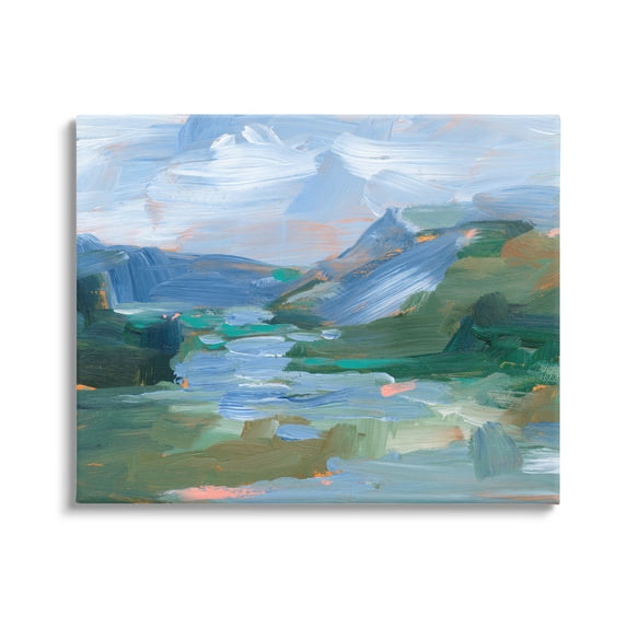 River Through Mountains Abstract Scene Landscape Painting Gallery Wrapped Canvas Print Wall Art