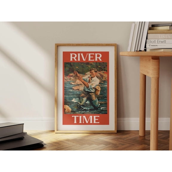 River Time Fly Fishing Wall Art, Stretched Canvas Size 12x18