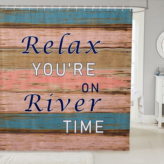 River Time Rustic Shower Curtain - 72"x72" Vintage Wood Bath Curtain River Theme Waterproof Farmhouse Decor Ideal for Kids & Adults Includes Hooks