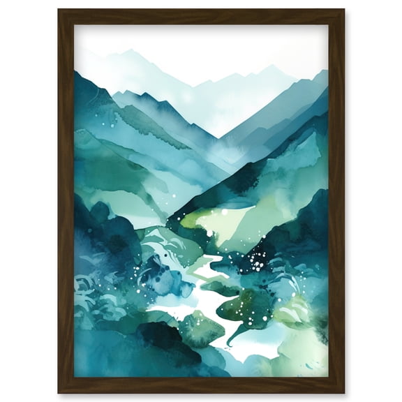 River Trail in the Scottish Highlands Modern Landscape Watercolour Painting Artwork Framed Wall Art Print A4