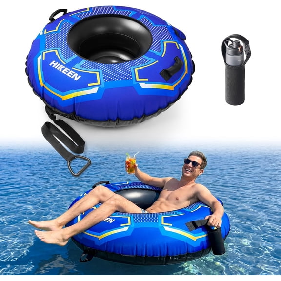 River Tube,47'' Heavy Duty River Tube with 600D Oxford Canvas Cover, River Floats for Adults with Removable Cushion, Cup Holder & Tow Strap for Pool, Lake, River