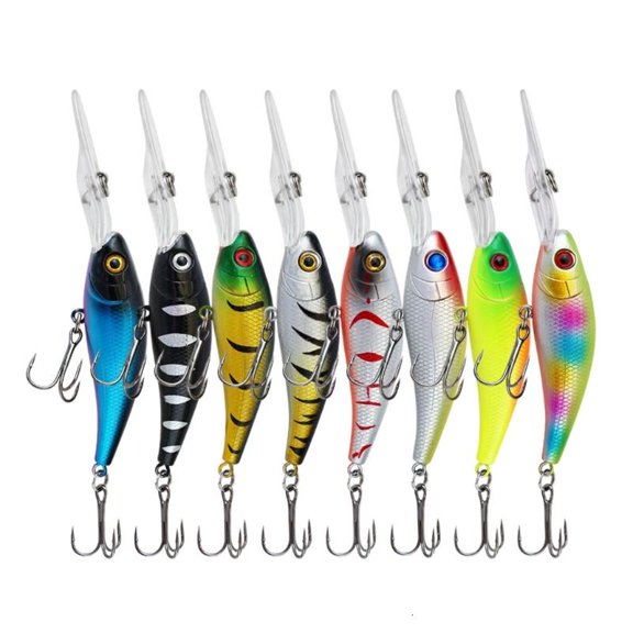 River Use Casting Baits Set, 8 Piece Deep Diving Floating ABS Profile