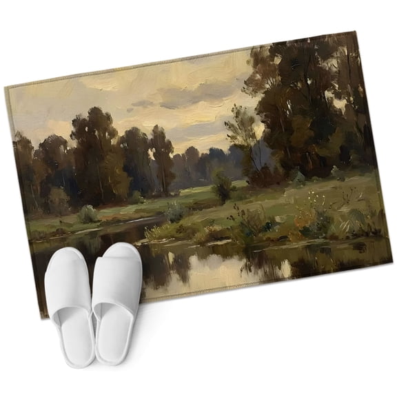 River Valley Bathroom Rug Washable 2x3 Entryway Rug Non Slip Forest Sunset Sky Olive Green Front Door Mat Low Pile Indoor Doormat Throw Floor Carpet for Kitchen Bedroom Entrance