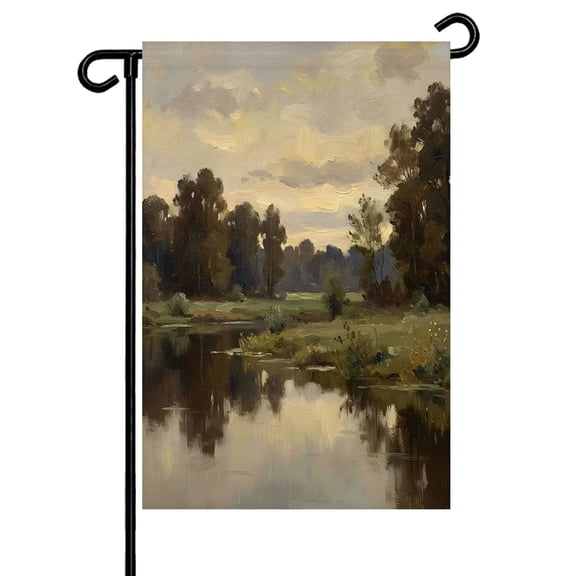 River Valley Forest Garden Flag 12x18 Inch Landscape Sunset Sky Double Sided Small Decorative Garden Flags for Outside, Outdoor Yard Porch Lawn Decoration