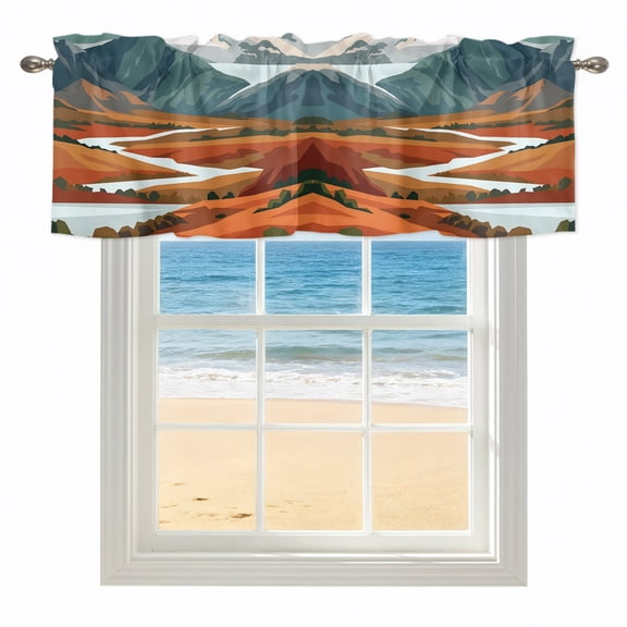 River Valley Kitchen Valances for Windows 42x12 Inch Kitchen Curtains Valances Rod Pocket Autumn Mountains Western Orange Olive Park Bathroom Window Valances for Window Treatment Decor