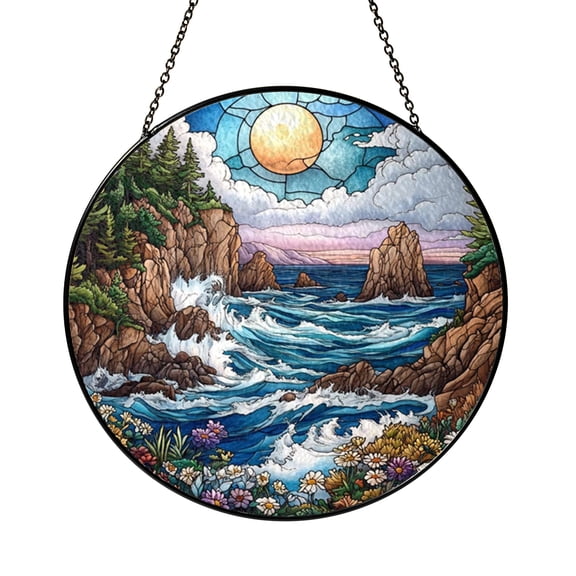 River Valley Stained Glass Window Panel – Decorative Window Accent