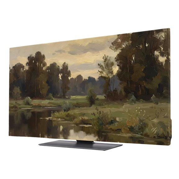 River Valley TV Cover for 24 Inch Screen, Stretch Fabric Dustproof TV Display Protector, Forest Sunset Sky Olive Green Elastic Slipcover Monitor Cover for Indoor Desktop Computer 20.9"x11.8"