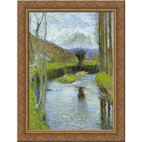 River Vert in Spring 20x24 Gold Ornate Wood Framed Canvas Art by Martin, Henri