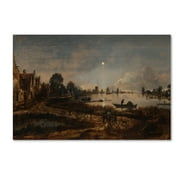 River View By Moonlight' Canvas Art by Aert van der Neer