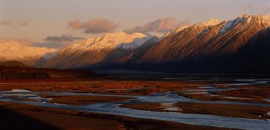 River along mountains Rakaia River Canterbury Plains South Island New Zealand Canvas Art - Panoramic Images (24 x 12)
