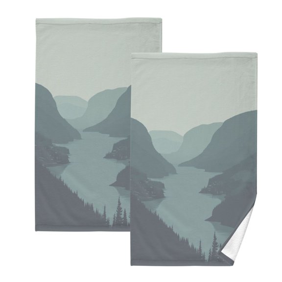 River and Forest Set of 2 Pure Cotton Towels, 16'' x 28'', Highly Absorbent and Soft