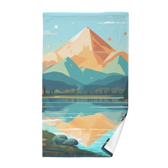River and Mountains Landscape Cotton Face Towels Soft Hand Towel Absorbent Bathroom Towel for Kitchen Hotel Decoration