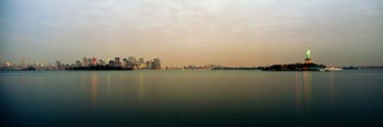 River with the city skyline and Statue of Liberty in the background New York Harbor New York City New York State USA Canvas Art - Panoramic Images (36 x 12)