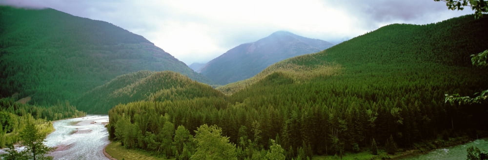 River flowing through a forest Middle Fork Flathead River US Glacier National Park Montana USA Canvas Art - Panoramic Images (27 x 9)