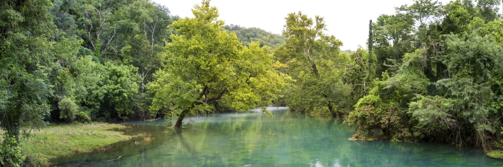 River flowing through a forest Ozark National Scenic Riverways Van Buren Carter County Missouri USA Canvas Art - Panoramic Images (27 x 9)