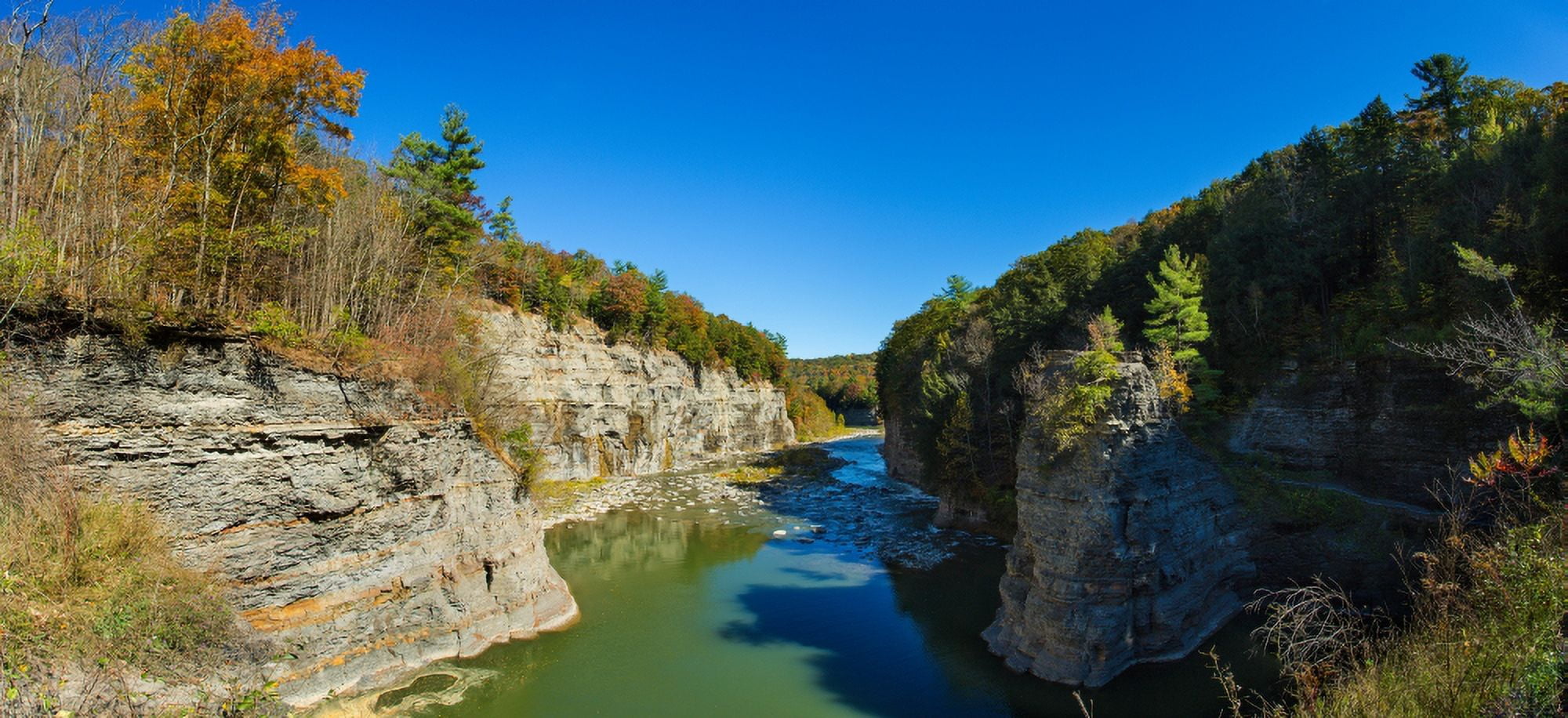 River flowing through a gorge Letchworth State Park New York State USA Canvas Art - Panoramic Images (27 x 9)