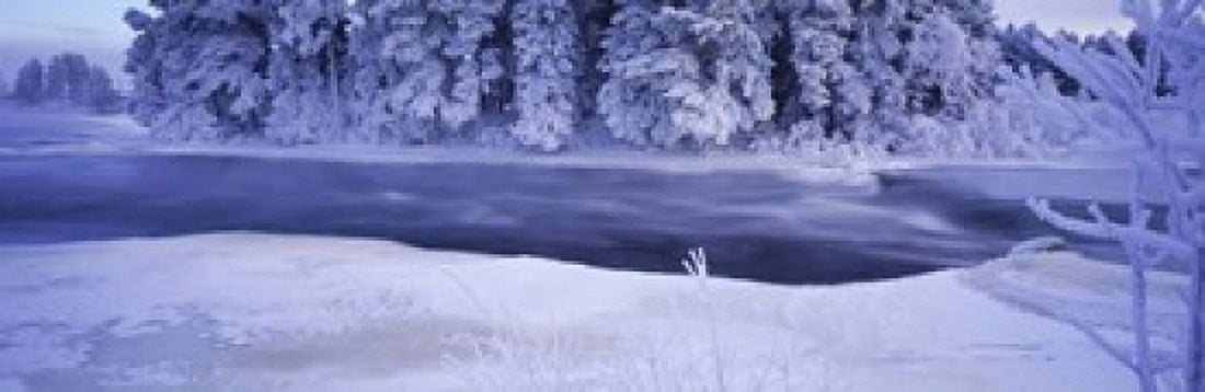 River flowing through a snow covered forest Dal River Sweden Canvas Art - Panoramic Images (18 x 6)