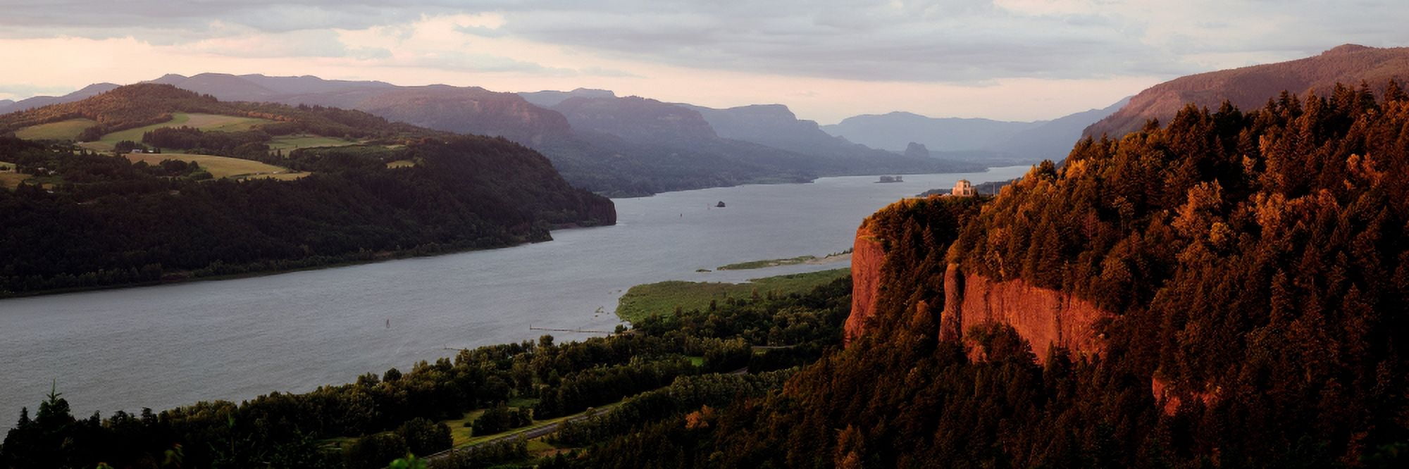 River flowing through mountains Columbia River Gorge Crown Point Columbia River Oregon USA Canvas Art - Panoramic Images (12 x 36)