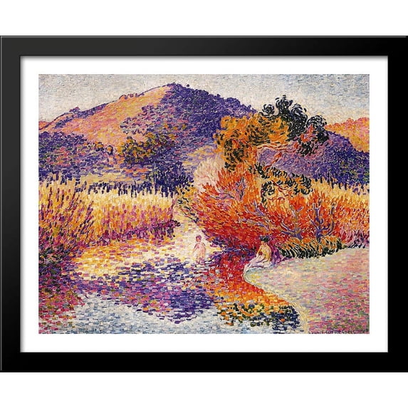 River in Saint-Clair 34x28 Large Black Wood Framed Print Art by Henri-Edmond Cross